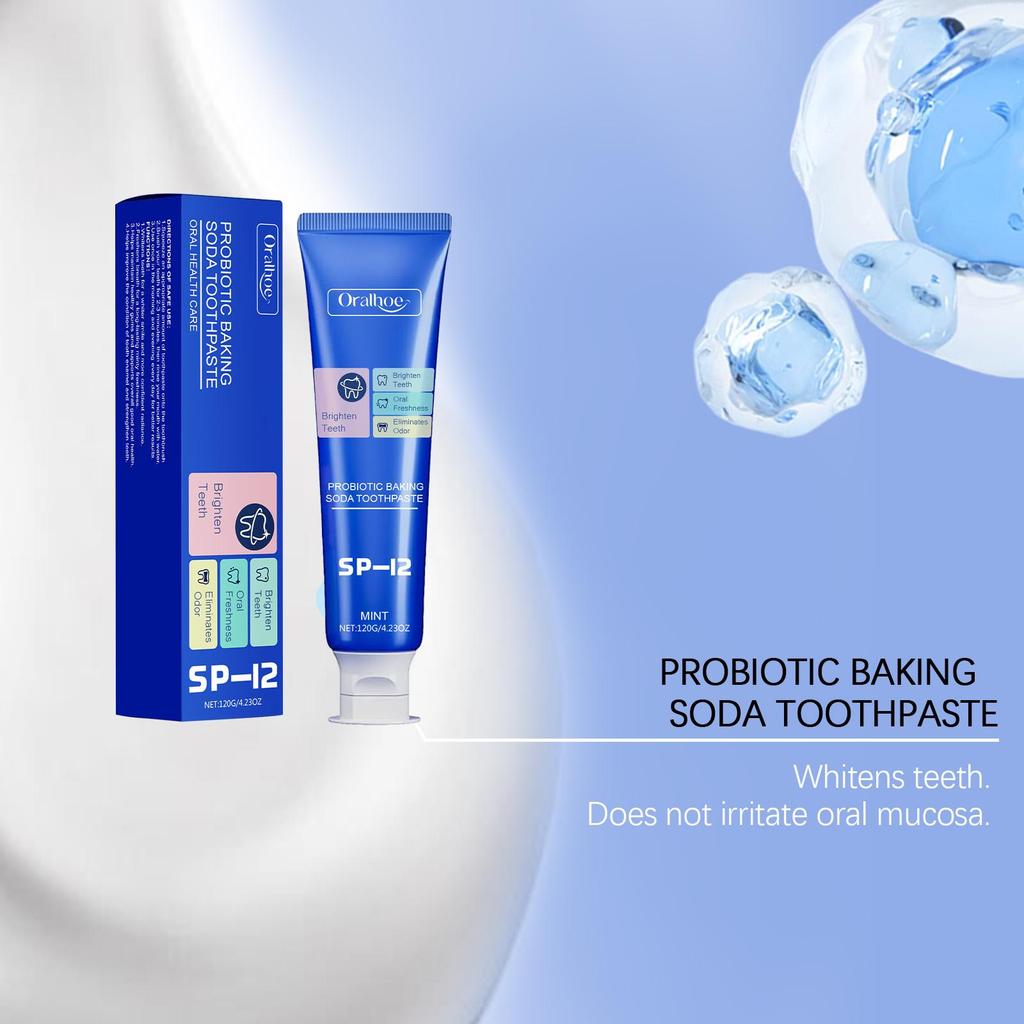 Baking Soda Probiotic Whitening Toothpaste Remove Yellow Teeth Stain Tartar Brighten Dental Protect Gum Fresh Mouth Oral Care
