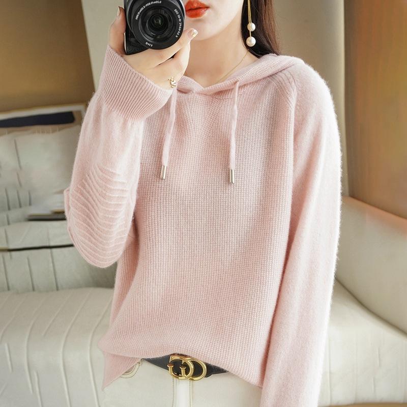New Autumn and Winter Korean Style Women's Hooded Long-sleeved Sweater Women's Pullover Bottoming Solid Color Sweater