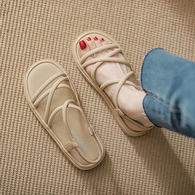 Мода 2025 Новая Летняя Верхняя Одежда Повседневные ПВХ Плоские Пляжные Женские Студенческие Корейский Стиль Римские Сандалии