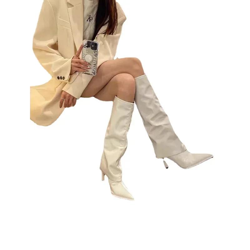 Новые женские модные ковбойские сапоги в западном стиле, женские сексуальные трендовые ботфорты на тонком высоком каблуке 2025