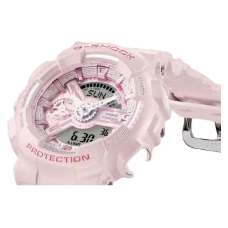 Casio Водонепроницаемые до 200 м Женские часы с ремешком из кварцевой смолы, розовый циферблат GMA-S110ST-4A