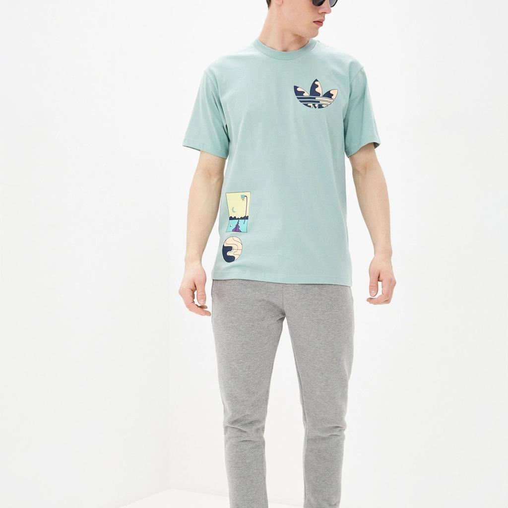Adidas Originals Trefoil Surreal Summer Printed Knit Breathable Crew Neck T-Shirt Men Tops Grey-Green GN3903