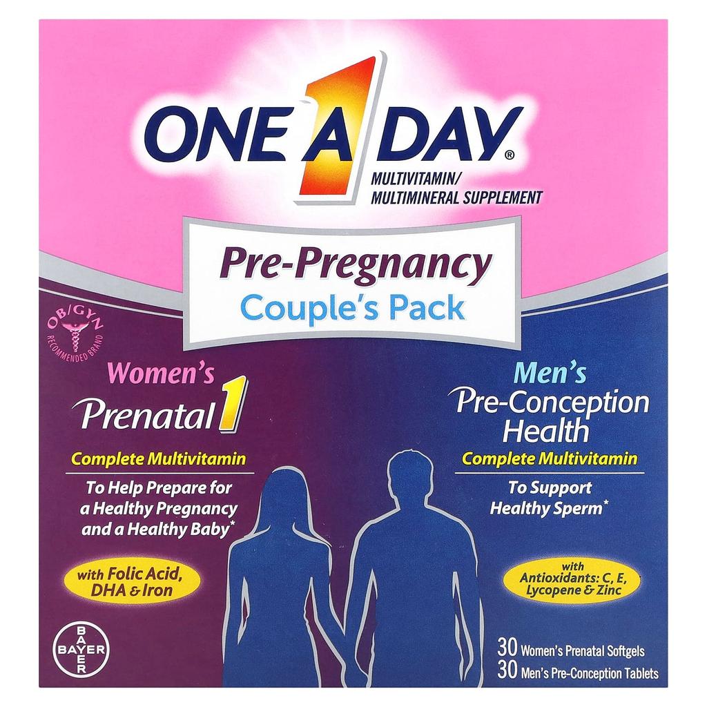 One-A-Day, Pre-Pregnancy Couple Pack, Pre-Pregnancy 1 for Women & Pre-Pregnancy Health for Men, Pre-Pregnancy Softgels for Women, 30