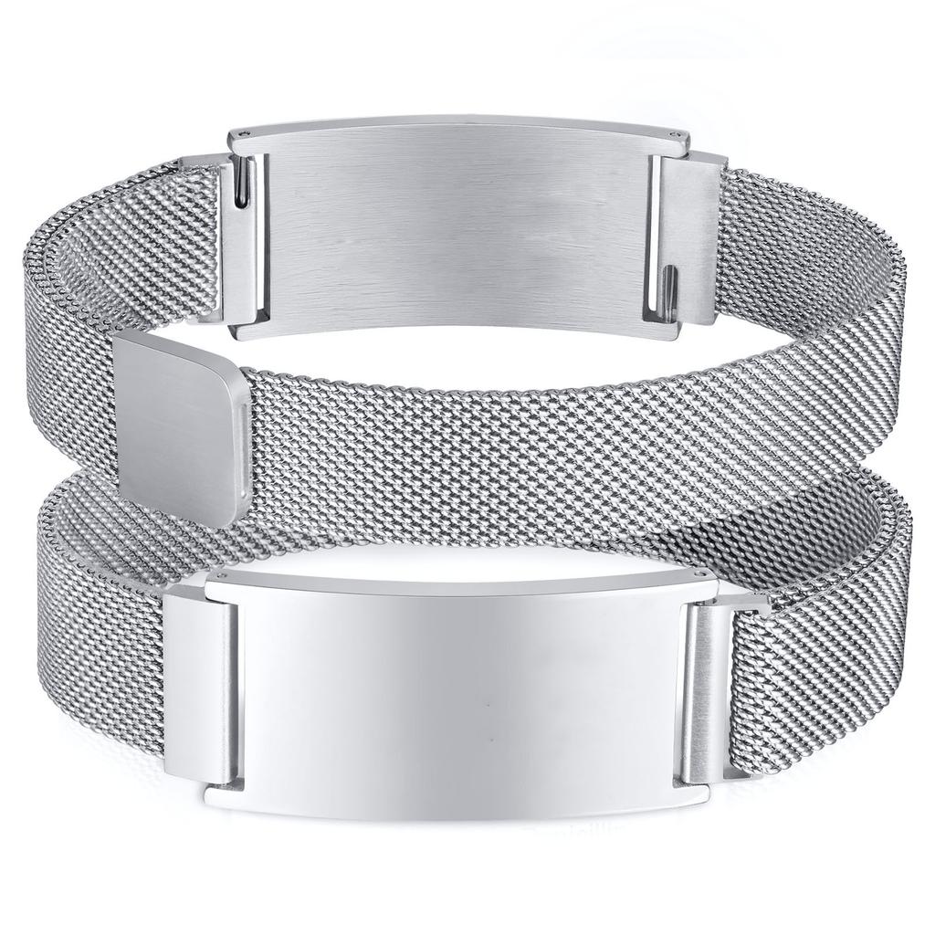 Persoanlized Medical Alert ID Emergency Bracelet,  Adjustable Stainless Steel Mesh Chain Free Engrave Bracelets For Women Men