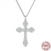 White Gold Plated 925 Solid Sterling Silver Cubic Zirconia Cross Pendant Crucifix Necklace Faithful For Women Girls