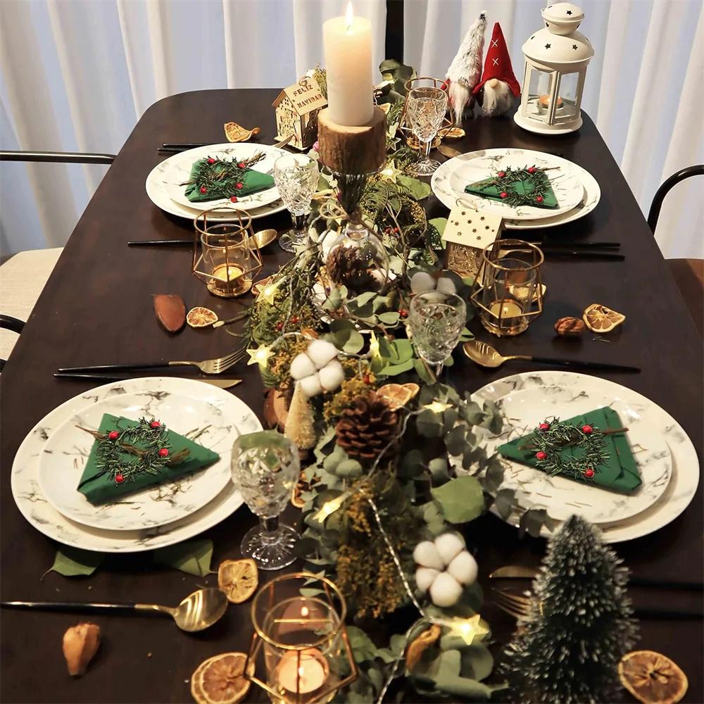 6pcs PVC Christmas Pine Needle Napkin Ring Simulation Napkin Buckle Creative Napkin Holder Xmas