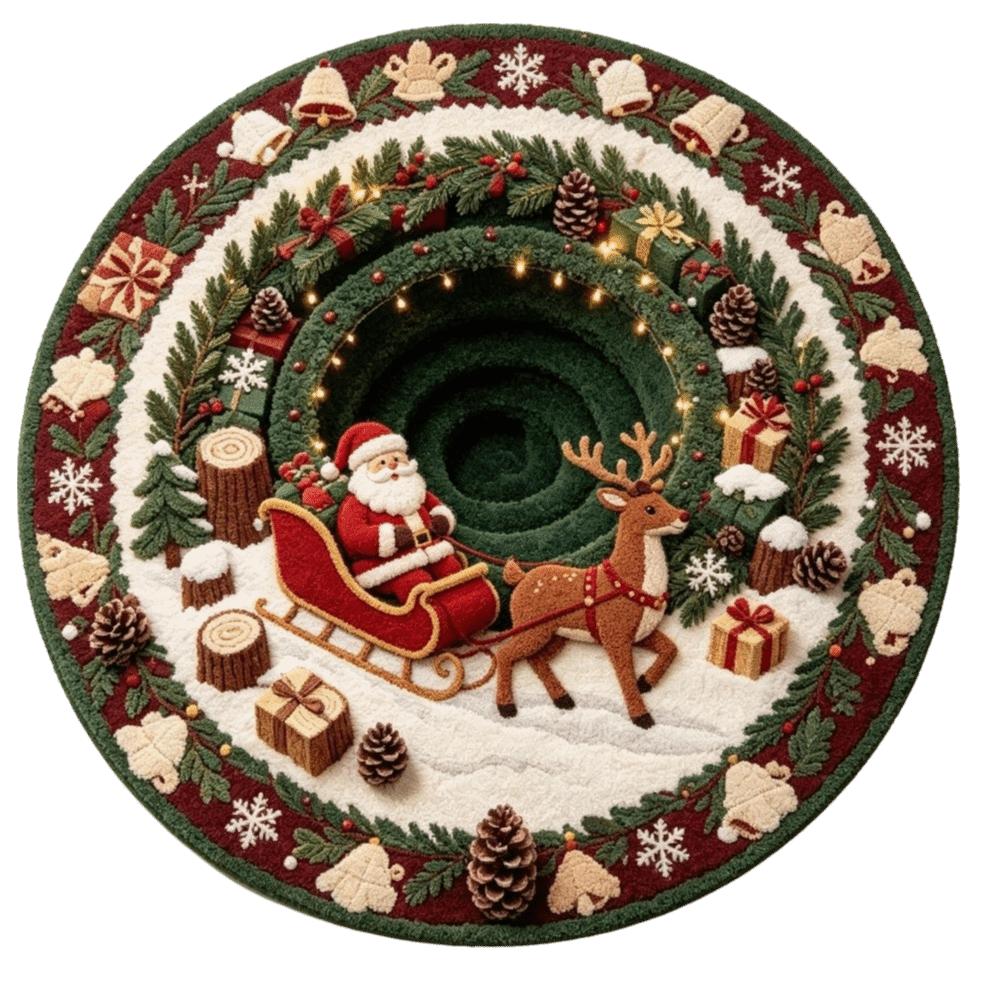 2D Flat Printed 3D Illusion Rug Santa Claus Xmas Home Decor Christmas Rug Outdoor
