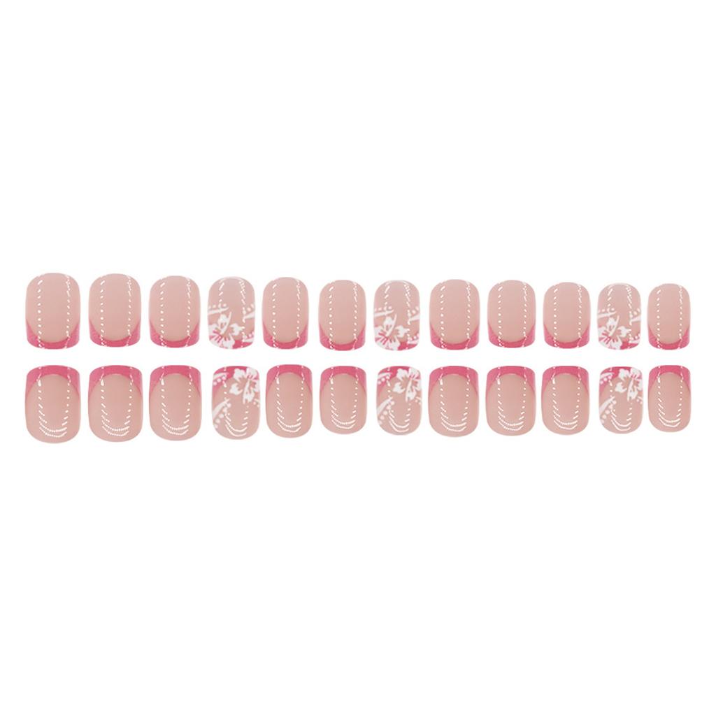 24PCS French Short Square Press on Nails Lightweight & Easy to Stick False Nails for Women Nail Art Decoration