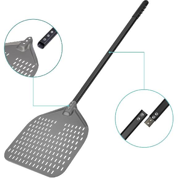 Pizza Turning Peel, 12 x 14 Inch Perforated Pizza Peel, 35 inches Long Handle Pizza Paddle, Professional Lightweight Anodized Aluminum Pizza Spatula