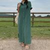 Fashion New Loose Women Shirt Dress Casual Short Sleeve Single Breasted Summer Dresses Female Lapel Solid Office Lady Elegant Long Dress 1308