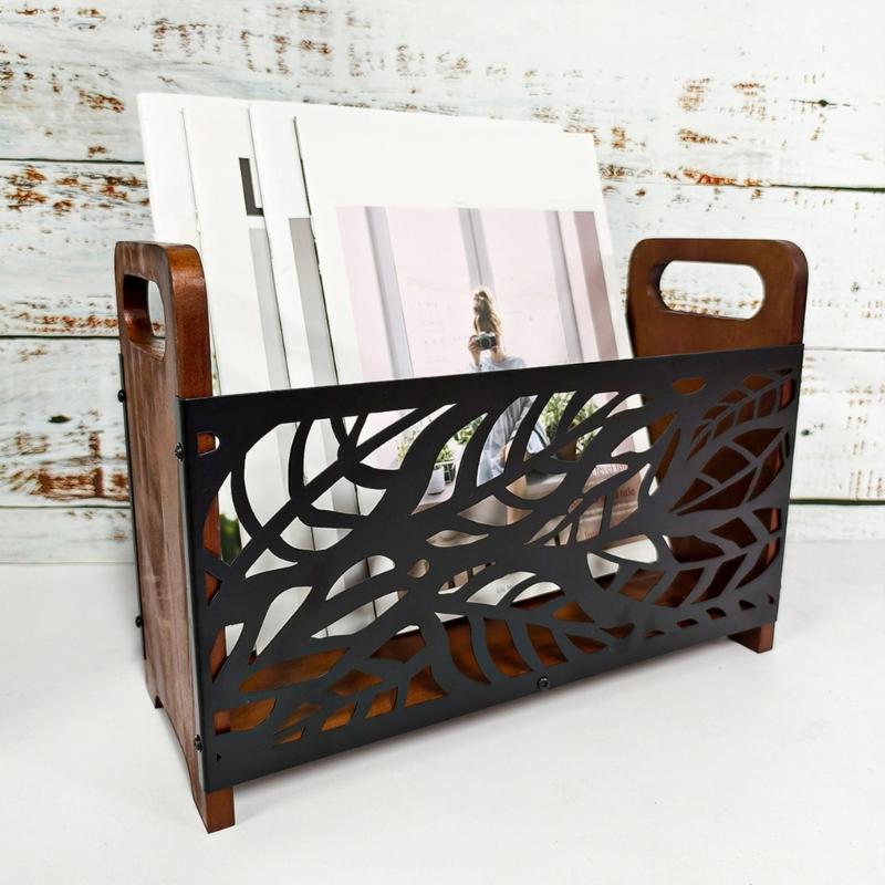 Multifunctional Floor Standing Storage Rack for Books Magazines Newspapers Wooden Organizer Elegant Home Decoration