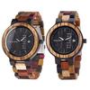 BOBO BIRD Wooden Couple Watches for Men and Women, Day/Date, Date and Week Display, Analog, Japanese Quartz Movement, Colorful, P14-1, P14-4