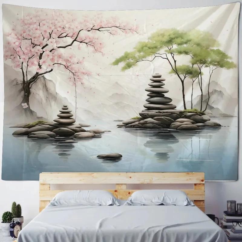 Украшение стены дома Гобелен Фон с изображением персикового цвета на берегу реки Гобелен для гостиной в офисе