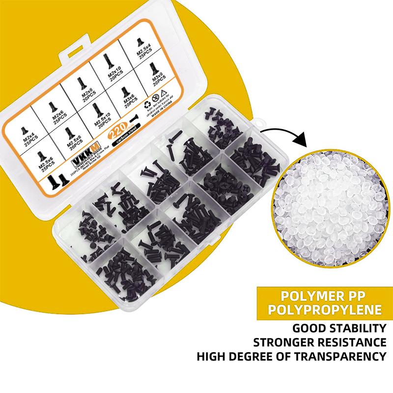 220 шт. (М2-М3) набор черных винтов с крестообразным шлицем и плоской головкой, подходит для электротехнического обслуживания.