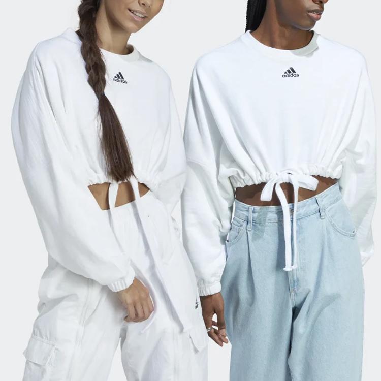 Adidas Универсальная укороченная толстовка с длинным рукавом, женские топы, белый цвет IC6683