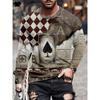 Покерный принт Мужская одежда Модная мужская футболка с длинным рукавом Повседневная футболка Мужские простые футболки для мужчин Покерные графические футболки