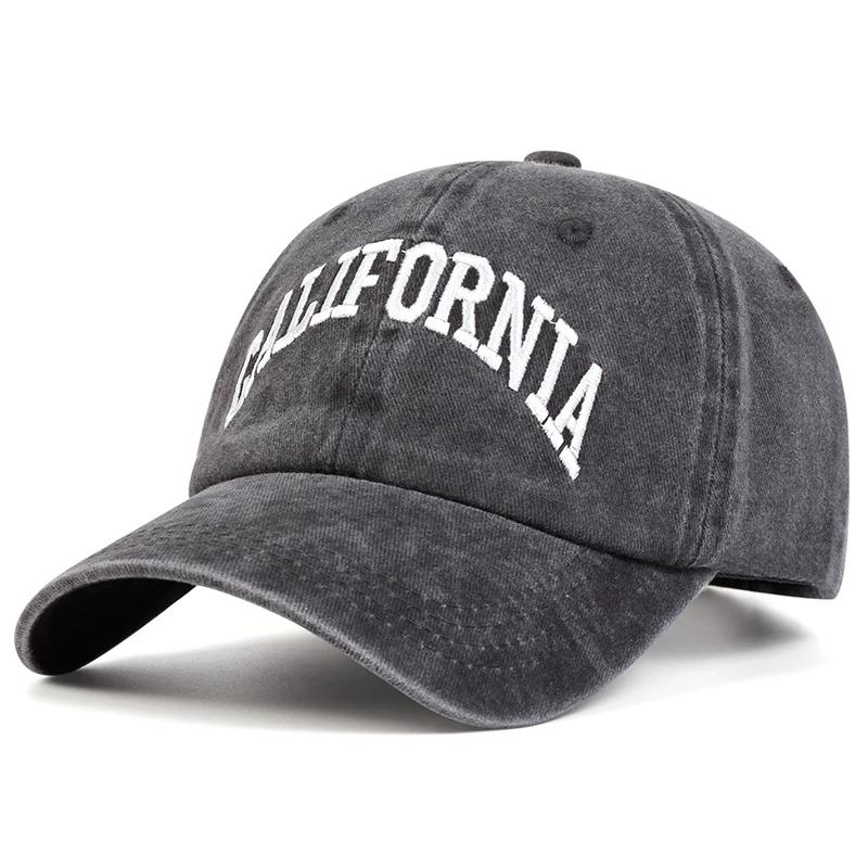 Унисекс БЕЙСБОЛКИ с вышивкой букв CALIFORNIA, стираные, весна-осень, регулируемые, для улицы, повседневные, солнцезащитные, спортивные