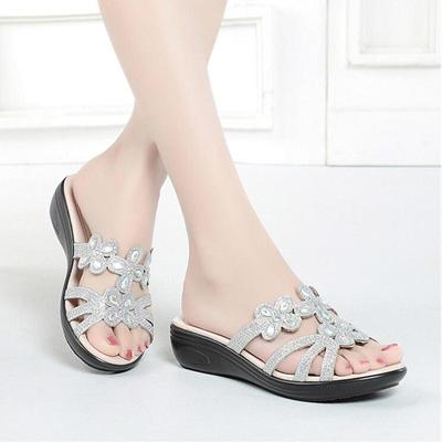 Женские тапочки, блестящие летние тапочки на танкетке, большие размеры, повседневные женские шлепанцы, модные женские шлепанцы для мам