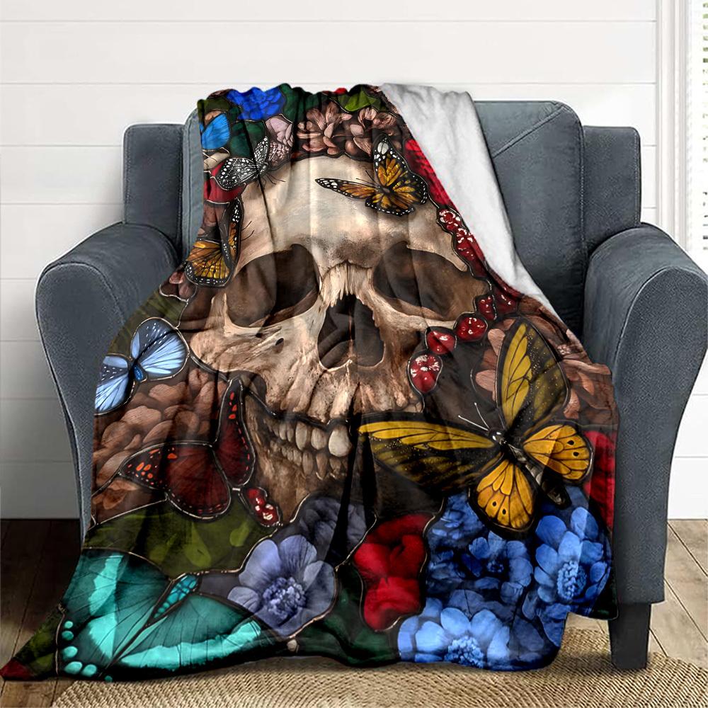 1PC Skull, Butterfly Garden Decor Blanket, Throw For Sofa, Bed, Travel, Camping, Livingroom, And Bed, Printing Blanket With Soft And Warm Fabric yy250