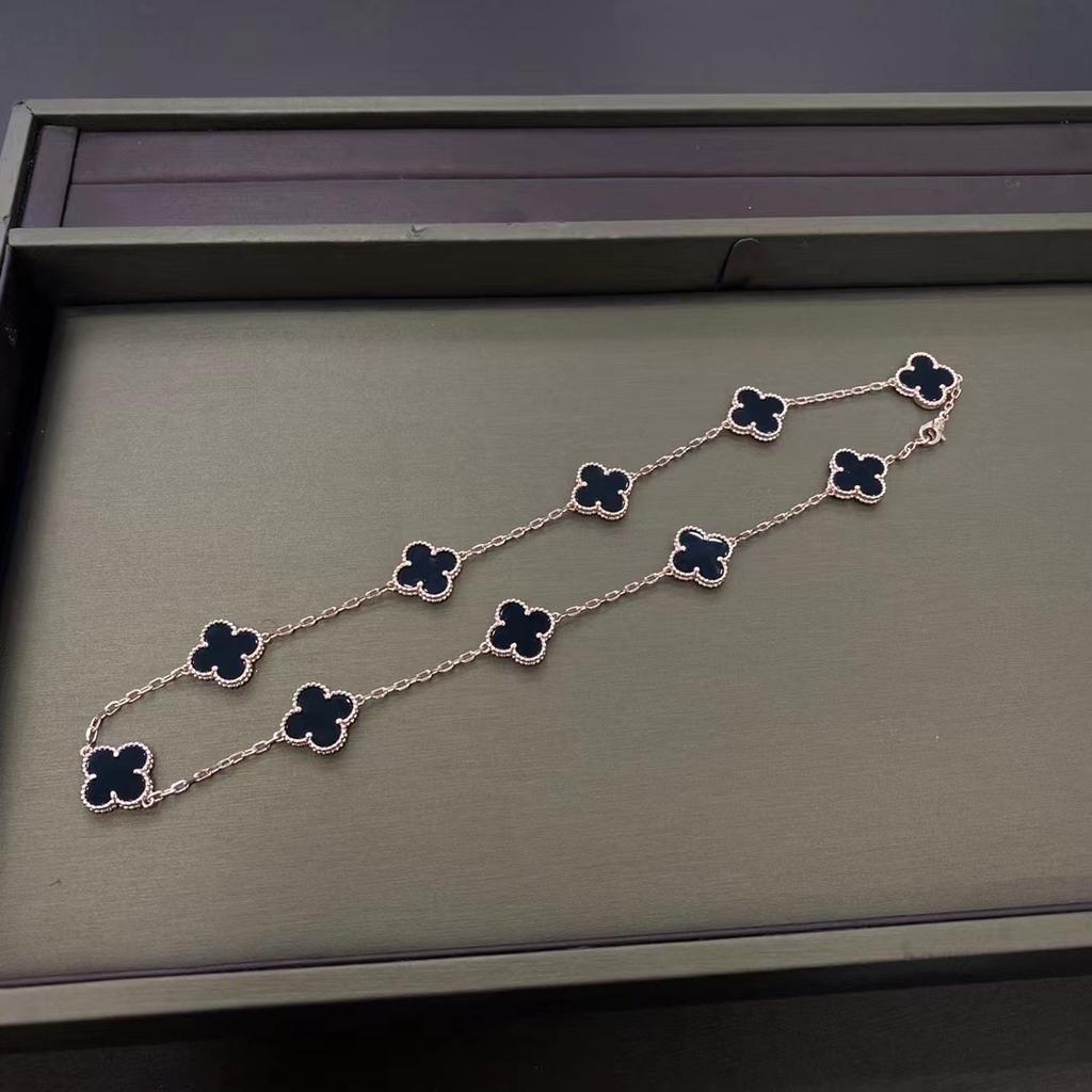 Ten Flower Necklace, Four-leaf Clover White Fritillary Agate Rose Gold 10 Flower Collarbone Chain