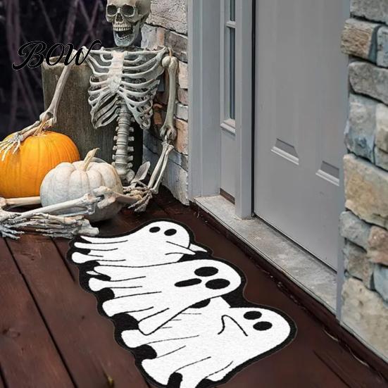High-density Fluffy Floor Mat Halloween Bath Mat, Non-Slip Ghost Rug, Gothic Pumpkin Absorbent Non-deforming Bathroom Rug Washable Area for Front Door
