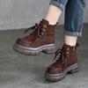 Johnature Genuine Leather Thick Sole Boots Vintage Versatile Lace Up Cowhide Short Boots