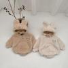 Autumn & Winter Baby Romper: Cute Bear Design with Hood, Double-Sided Velvet, Warm & Cozy for Crawling.