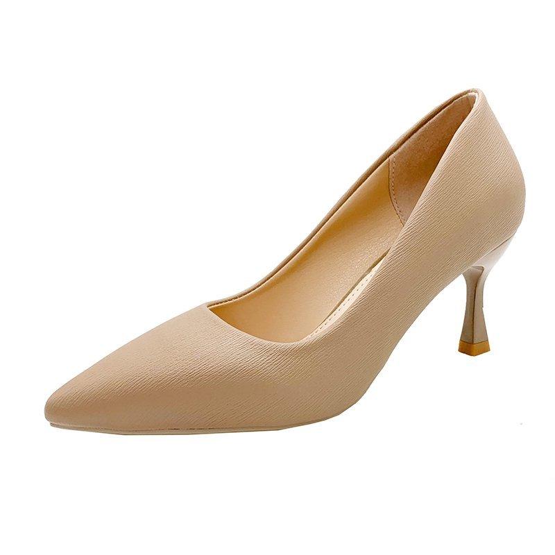 2024 мода весна и осень новые девушки хорошо с сексуальными одинарными туфлями с неглубоким ртом дамы высокие каблуки