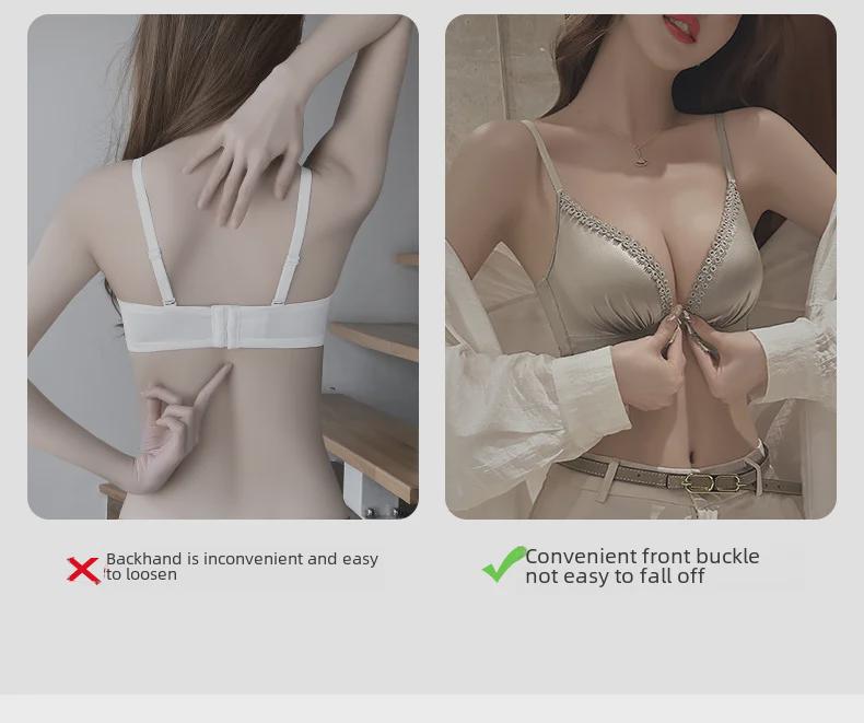 Женский бюстгальтер Push-Up с застежкой спереди: Маленькая грудь, сборка, подкладка, боковая поддержка, антипровисание, красивая спина, без косточек.