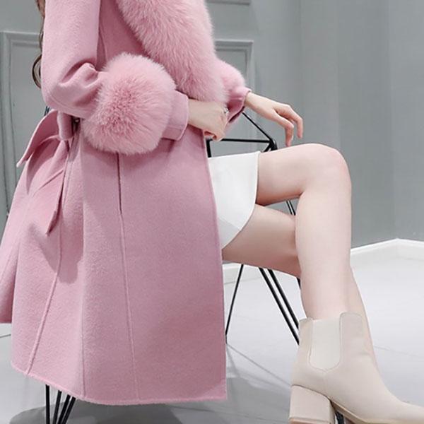 Модное и элегантное женское шерстяное пальто средней длины, зимнее облегающее съемное шерстяное пальто на шнуровке