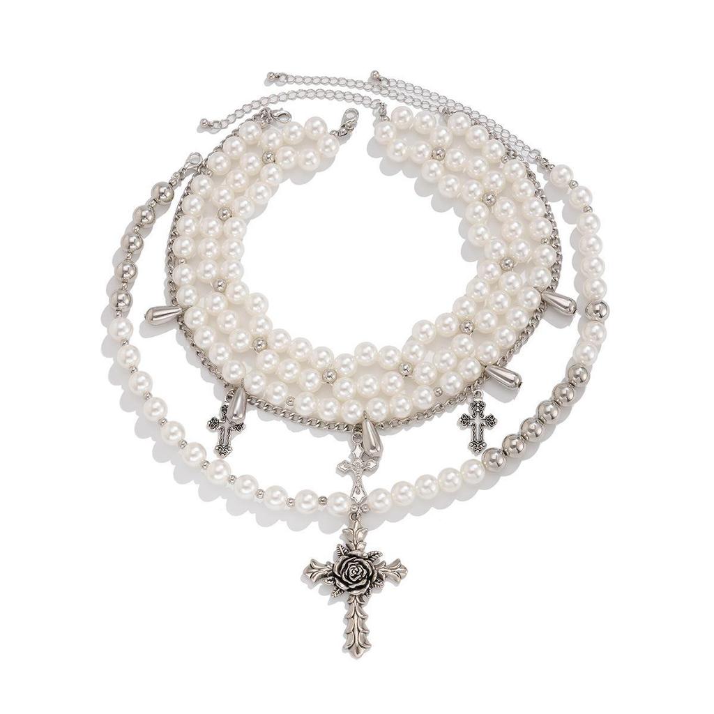 Многослойное колье-чокер в стиле ретро в европейском и американском стиле барокко с неровными жемчужинами и круглыми бусинами