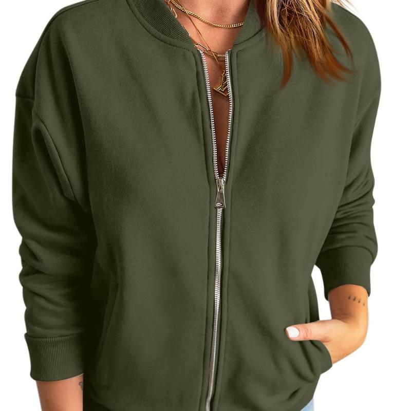 Женская однотонная куртка на молнии, модный повседневный кардиган с длинным рукавом, спортивный кроп-топ