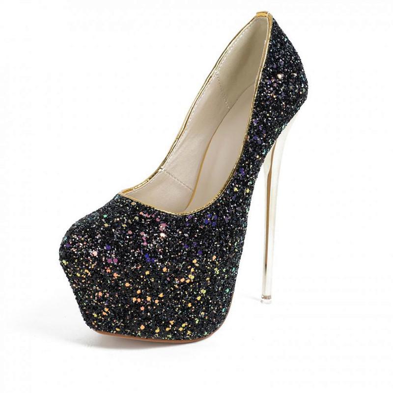 Модные Сексуальные Блестящие Женские Каблуки Элегантные Супер Высокие Каблуки 16 см Туфли Модные Клубные Каблуки для Танцев на Пилоне Большой Размер Платформа Высокие Каблуки
