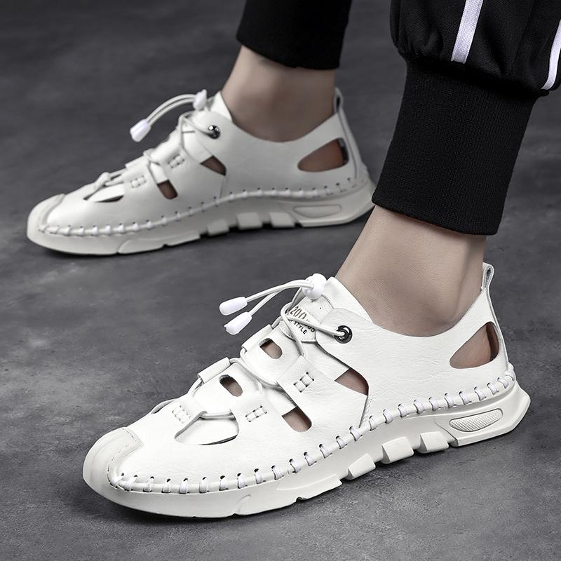 Summer High Quality Men's Fashion Trend Sandals Outdoor Breathable Massage Sole Anti Slip Sandals Men's White Sandals Leather