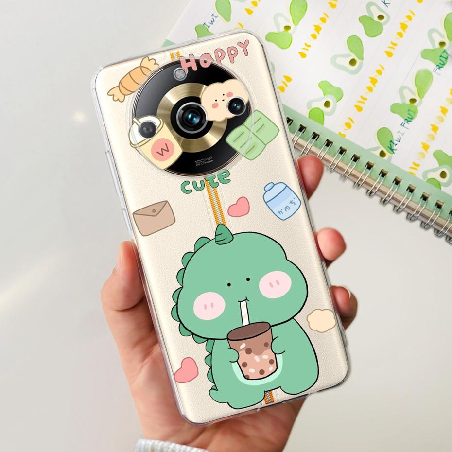 Новый чехол для Realme 11 Pro Plus Realme11 5G 2023 Милый узор с динозавром и кошкой Мягкий силиконовый TPU чехол-обложка для Realme 11 Pro+ 11Pro