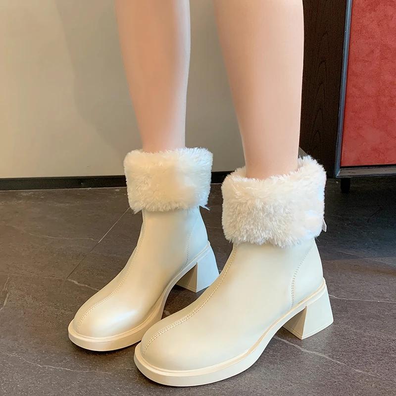 Women's Shoes 2024 New Fashion Solid Color Thick Heel Round Toe Winter High Heels Women's Mid-calf Boots Winter Boots for Women