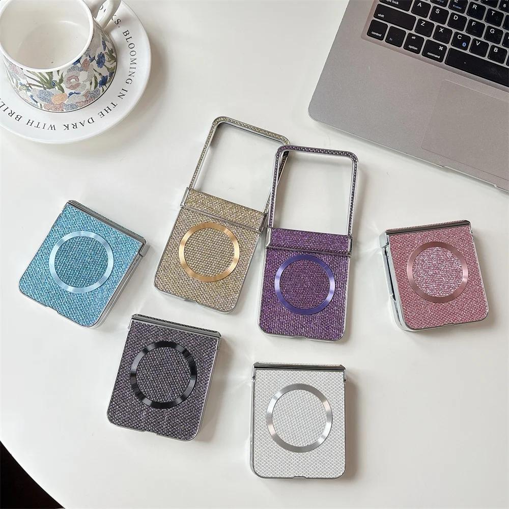 For Wireless Charging Magnetic Plating Leather Phone Case for Motorola Razr 50 40 Ultra Moto Razr 50 Hinge Protection Cover