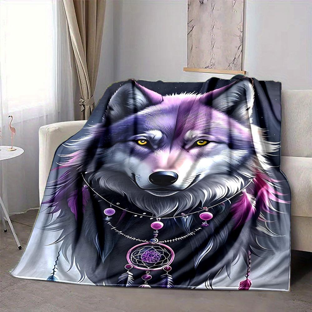 1pc Wolf Dreamcatcher Blanket, Lightweight Flannel Throw Blanket for Sofa, Bed, Travel, Camping, Living Room, Office, Couch, Chair, and Bed