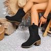 Women's Wide Width Pointed Toe Cowboy Boots, Chunky Heel Western Leather Boots, Vintage Slip-On Fashion Booties for Women