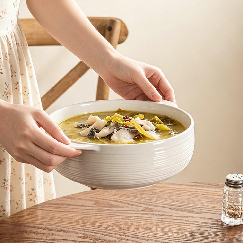 Japanese-style Ceramic Binaural Soup Bowl Heat-resistant Soup Basin Instant Noodle Bowl Kitchen