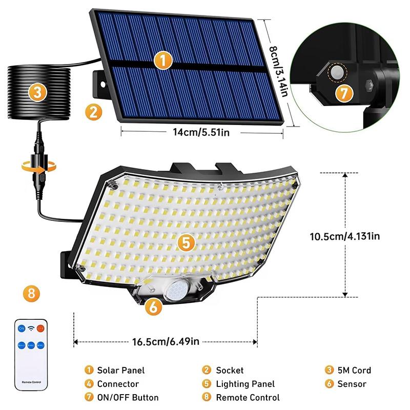 Интеллектуальный датчик 234LED Солнечный свет, Декоративный садовый свет, Уличный свет с дистанционным управлением, террасы, дворы, балконы, виллы