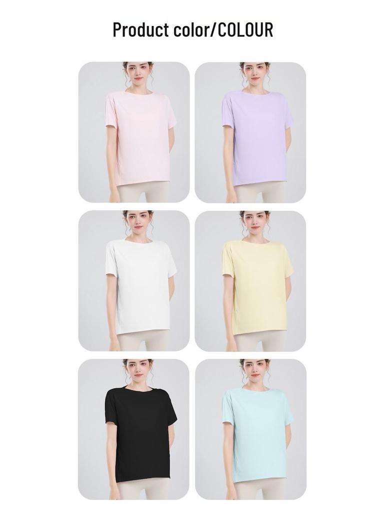 Женский спортивный жилет телесного цвета: Свободные, закрывающие бедра, стройнящие топы для йоги и летние тренировочные футболки с короткими рукавами.