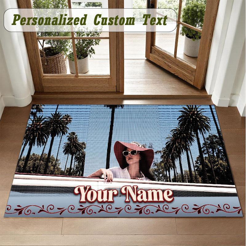 Crystal Velvet Square Rug Custom NameLana Del Rey Pattern Non Slip Home Floor Decor Rug