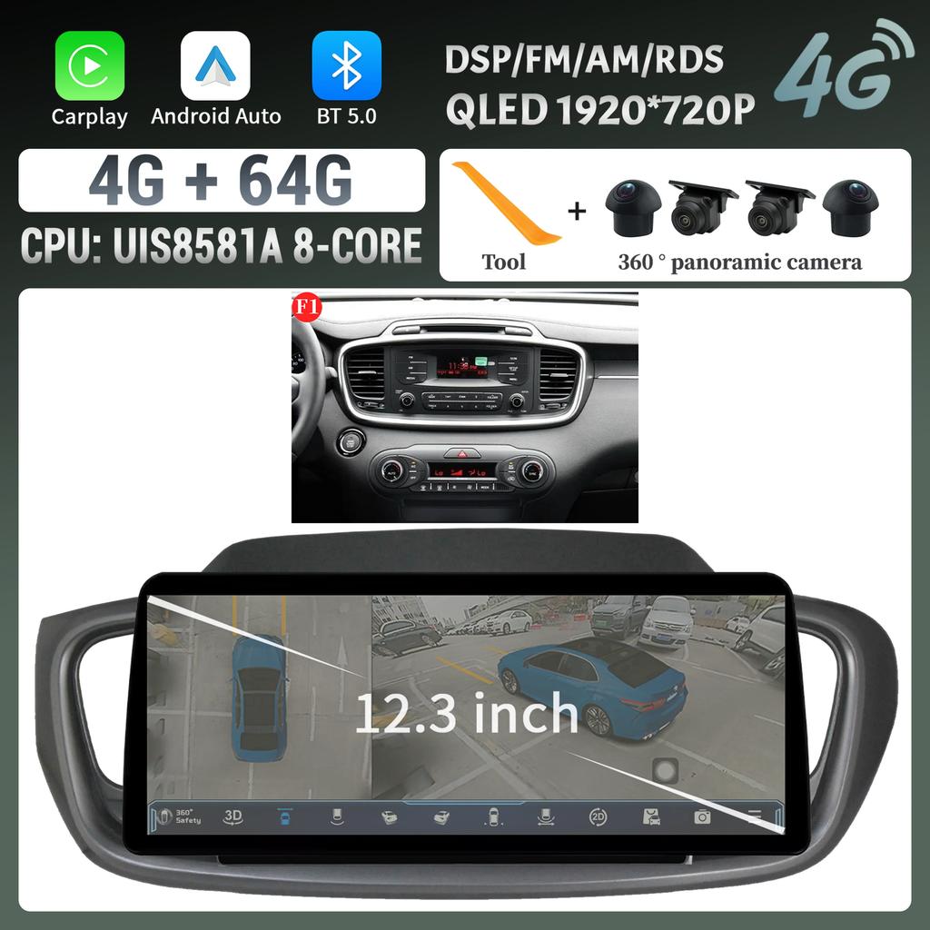 12,3 дюйма для KIA Sorento 2015-2018 беспроводной Bluetooth CarPlay Android Auto Car Radio Multimedia 4G GPS сенсорный экран головного устройства