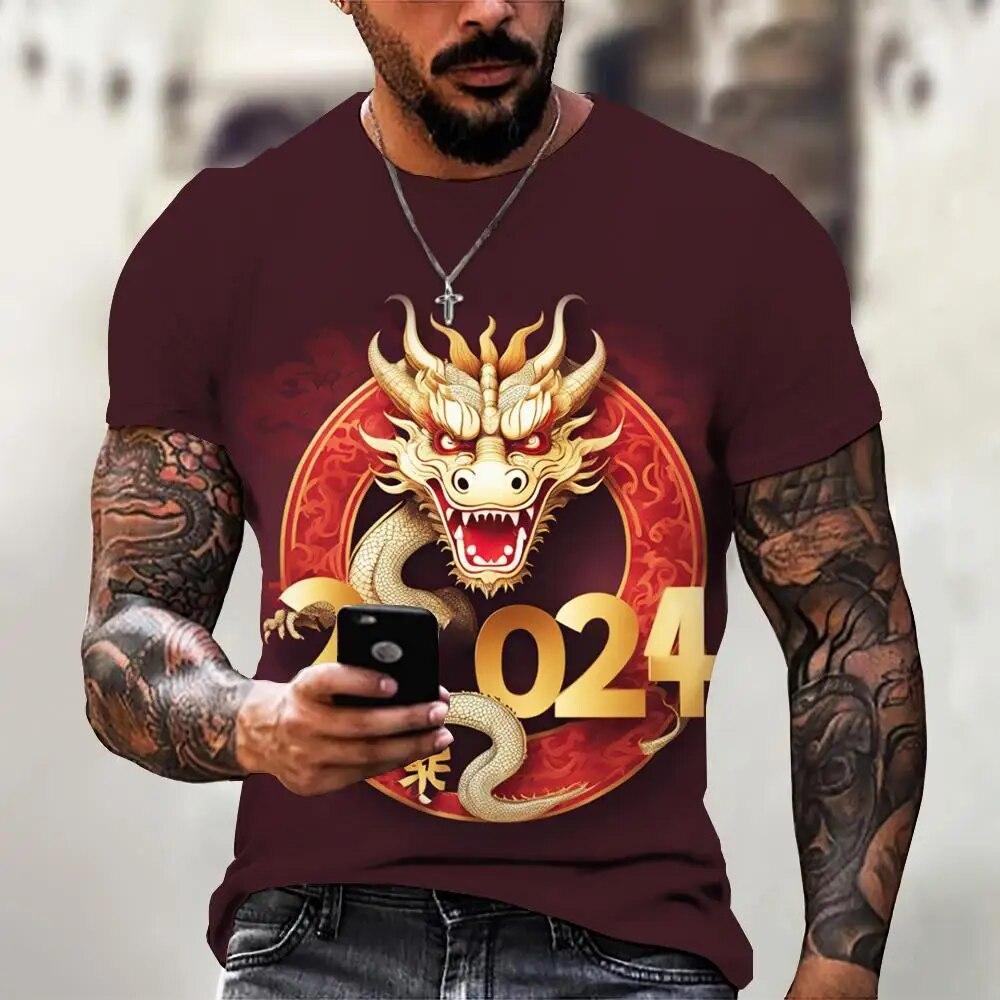Мужская футболка с драконом, модная футболка с 3D принтом, с животным узором, с короткими рукавами, уличная одежда большого размера, футболки, летние повседневные мужские топы