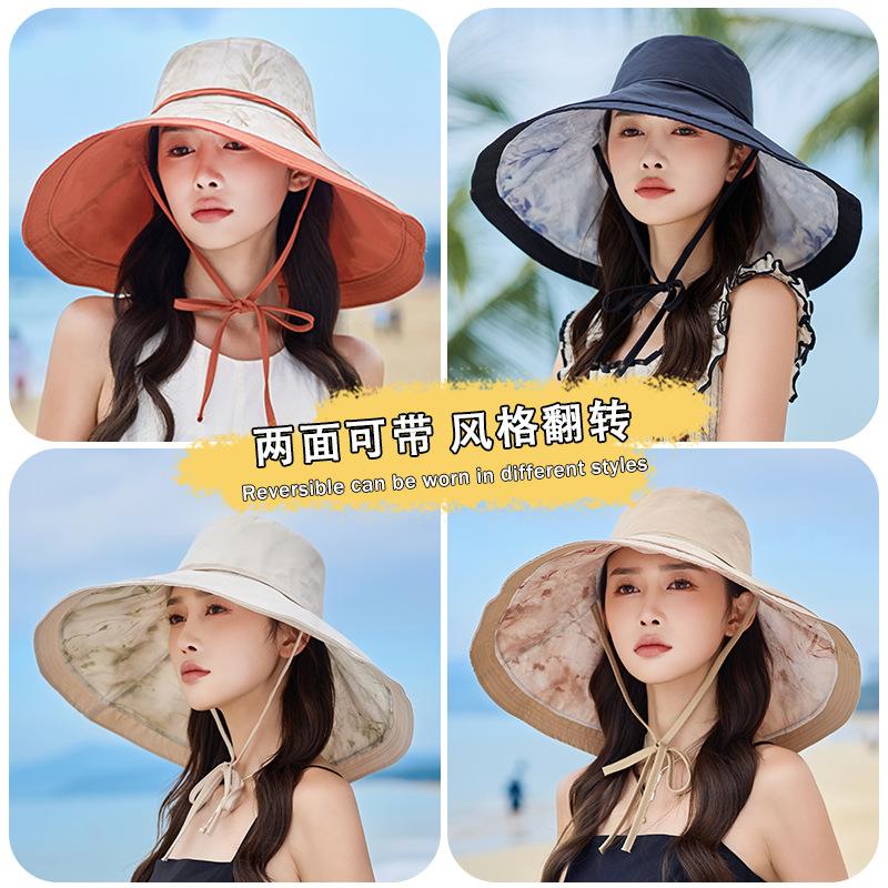 Женская летняя шляпа от солнца, двусторонняя шляпа-ведро, для путешествий на открытом воздухе, универсальная шляпа от солнца с широкими полями