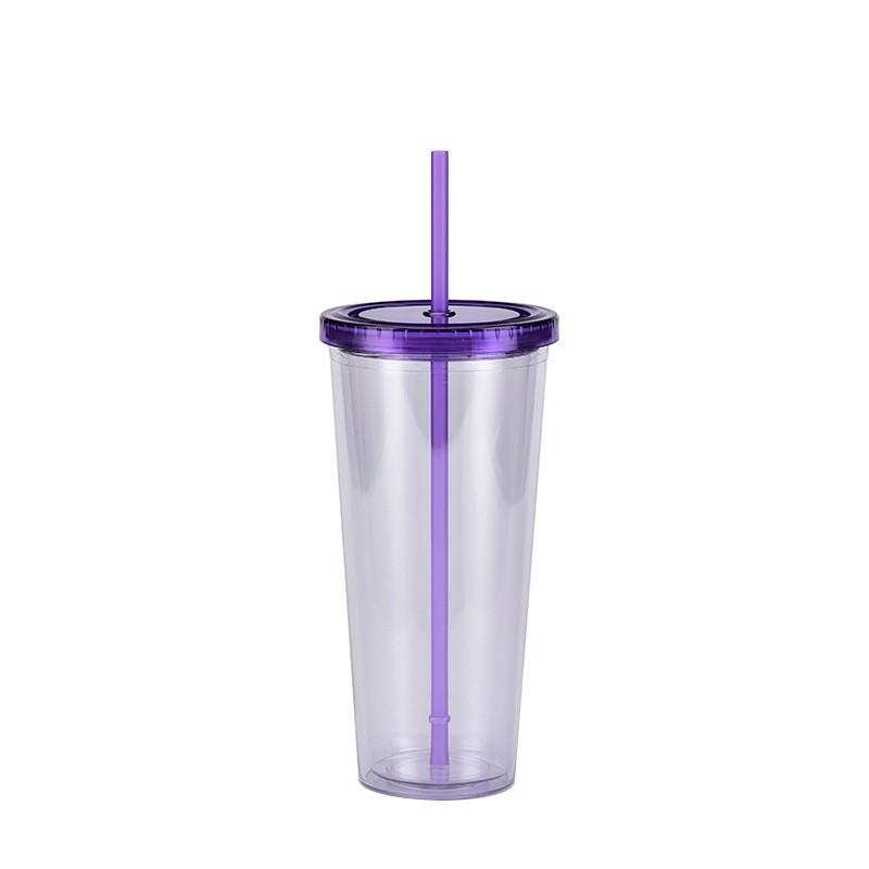 700ml Straw Cup, Simple Summer Juice Beverage Cup, Household Transparent Double-layer Plastic Cup