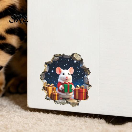 Seasonal Nursery Wall Decorations Mouse Hole Sticker, Christmas Decal, Self Adhesive Holiday Home Atmosphere Cute Mice Sticker for Living Room Bedroom