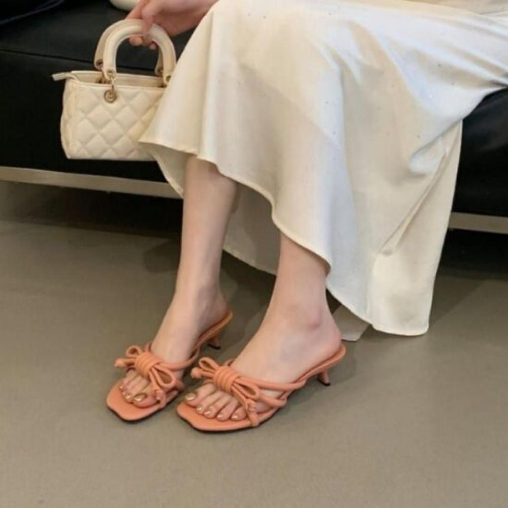Melting Brown Women Summer Casual Note Ribbon Strap Mule Heel 3 Colors