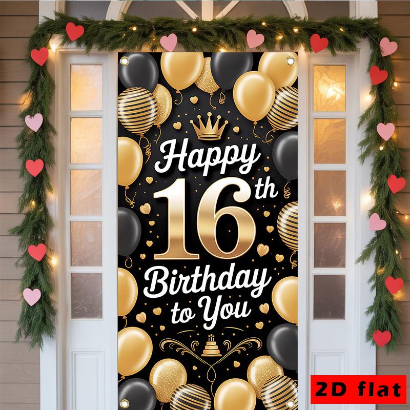 Happy Birthday Door Curtain Balloons Champagne Walls Family Polyester Home Decor